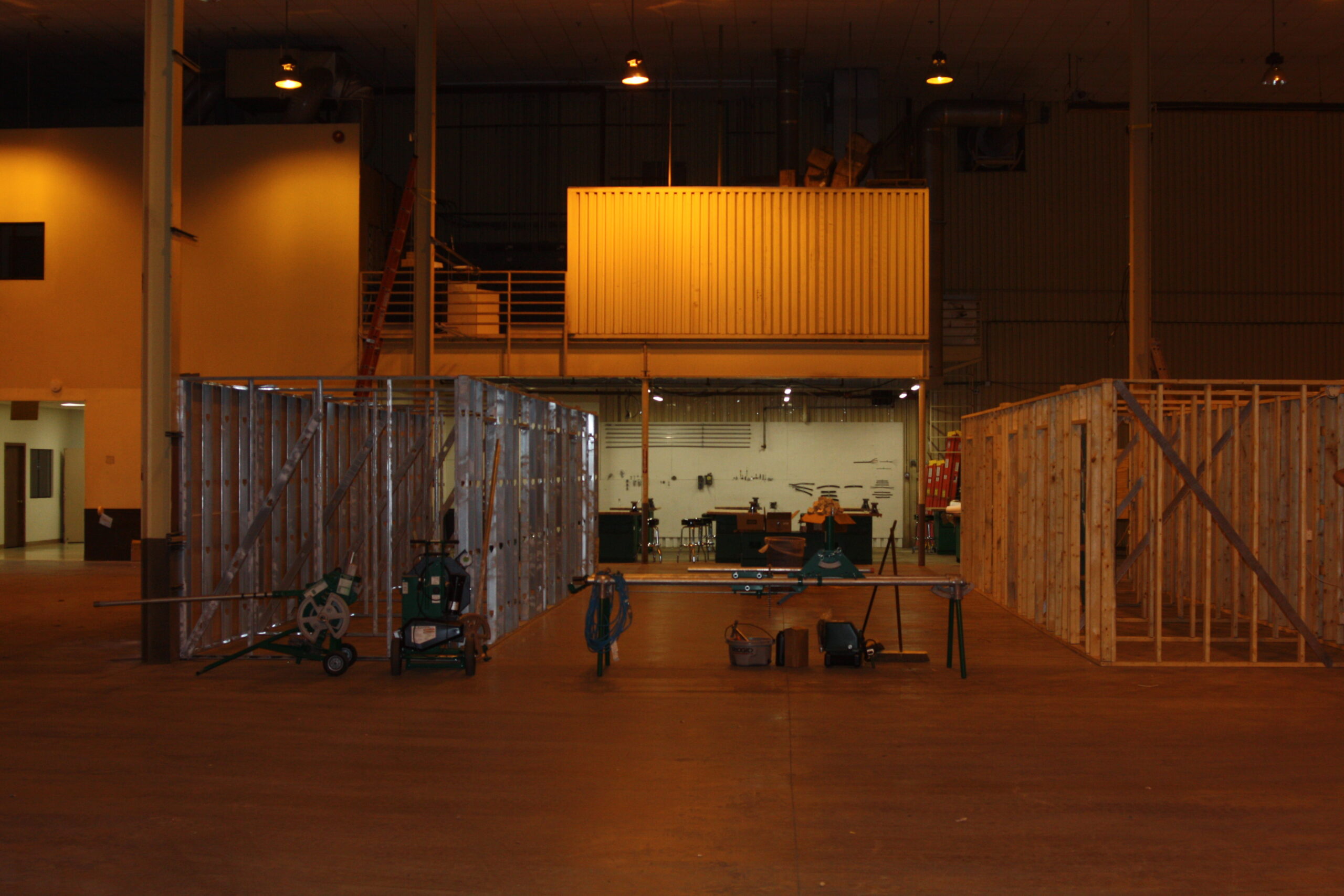 The electrical technology lab’s simulated construction area includes both wood and steel framing options. [Photo by Luke Fay]